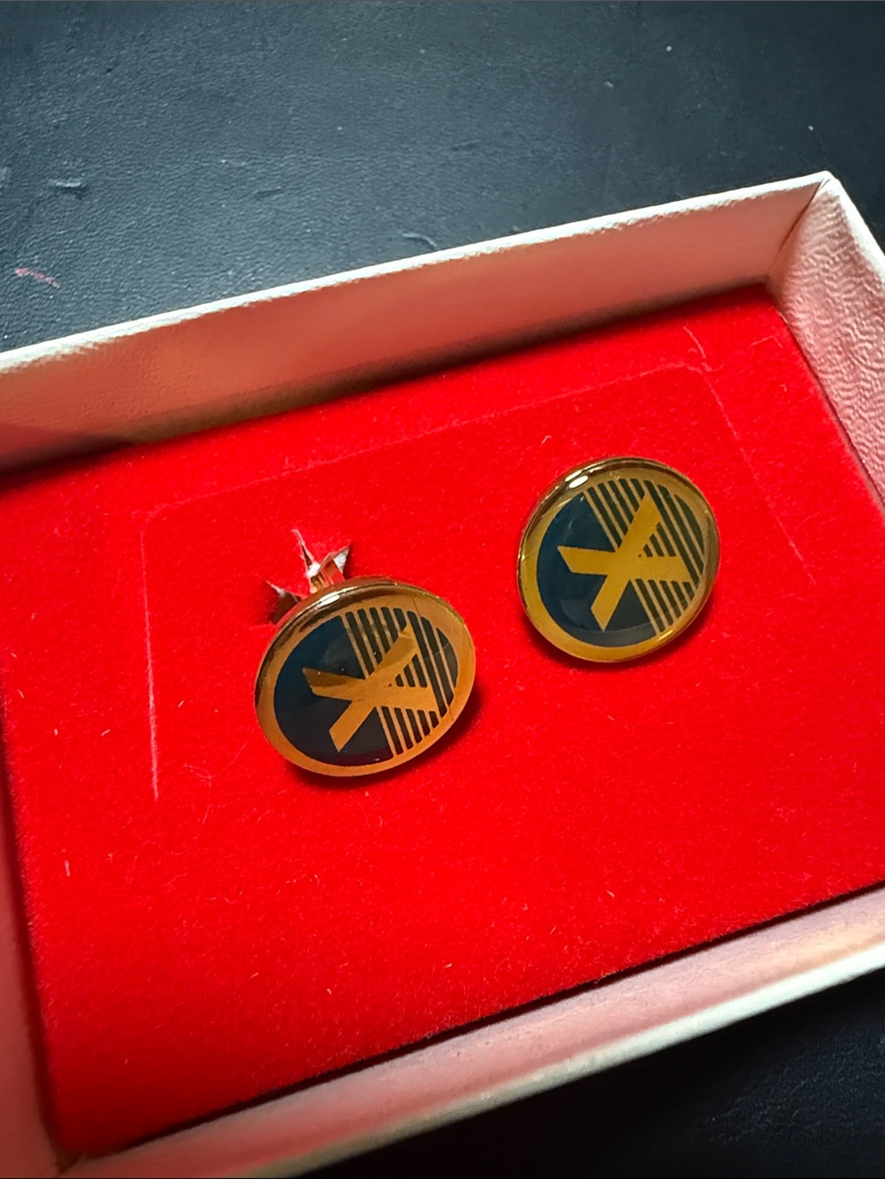 Vintage Celebrity Cruise Line Gold-tone Round Enamel Cufflinks with logo